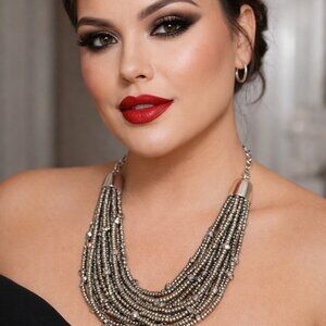 NWT Lane Bryant Silver Tone Seed Bead Multi Strand Necklace